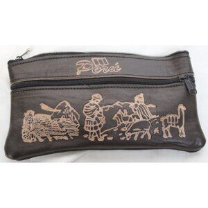 Peruvian Peru Leather Pouch Wallet tooled Native Llama Machu Picchu Zipper